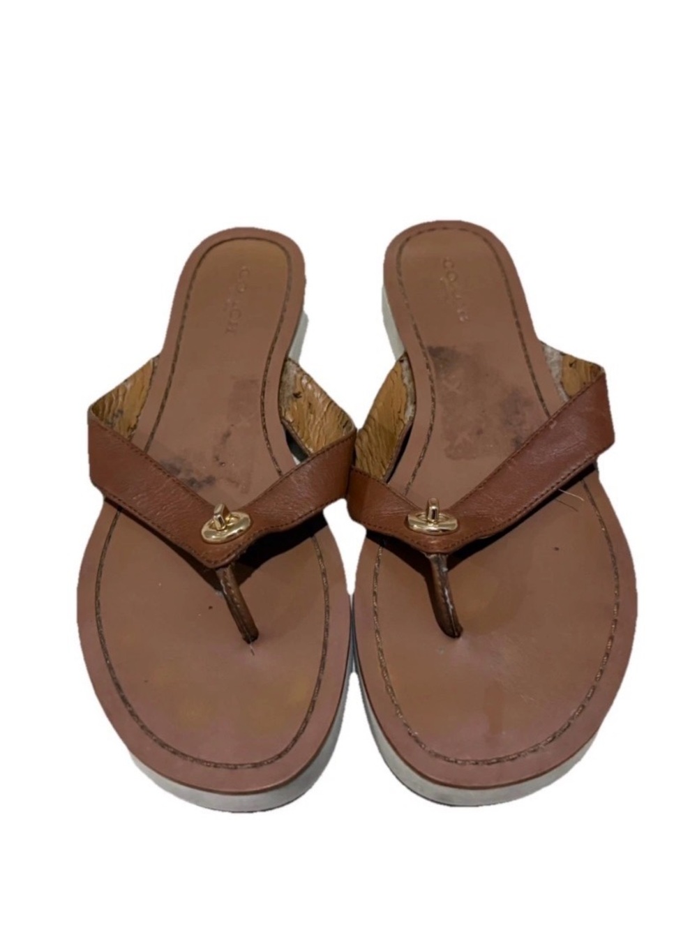 Coach Shelly Sandals Size 6, Saddle Brown Leather Flip Flop Woman's Shoes